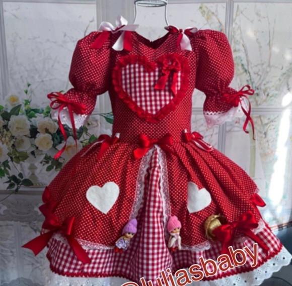 Vestido Junino, Vestido Caipira Vermelho Infantil