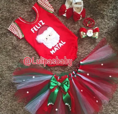 Conjunto de Natal infantil saia tutu