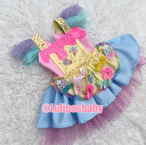 Vestido Doce Donuts Guloseimas Candy Color Infantil