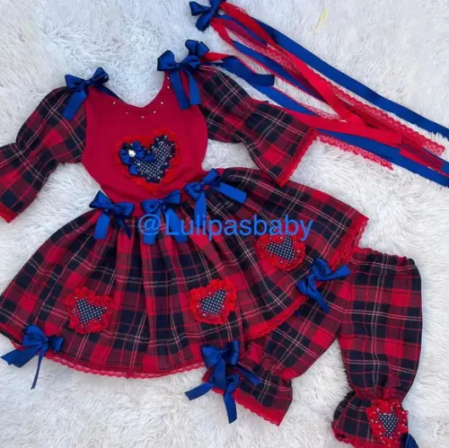 Vestido Infantil Junino Xadrez Vermelho