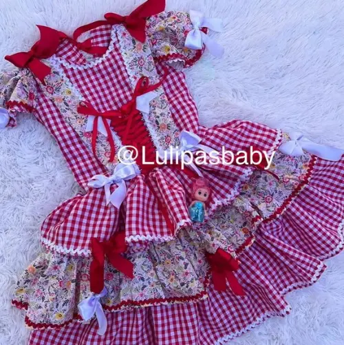 Vestido Junino Infantil Xadrez Vermelho