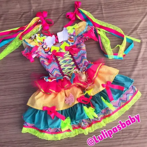 Vestido Junino, Caipira Infantil Neon