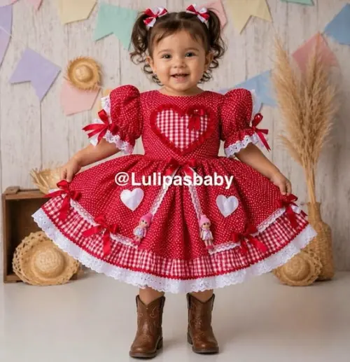 Vestido Junino, Vestido Caipira Vermelho Infantil