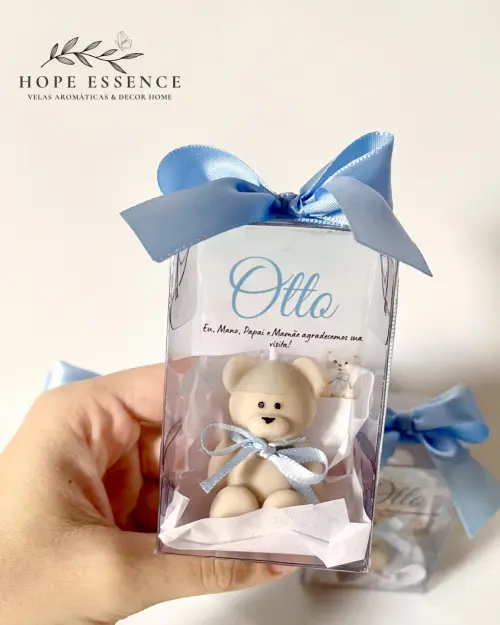 Vela Ursinho Personalizada com Caixinha de Acetato