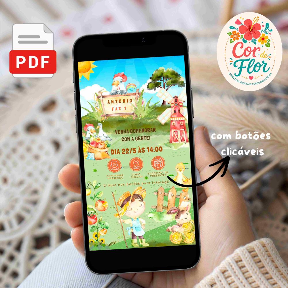 Convite Digital Aniversário Animais da Fazendinha Menino