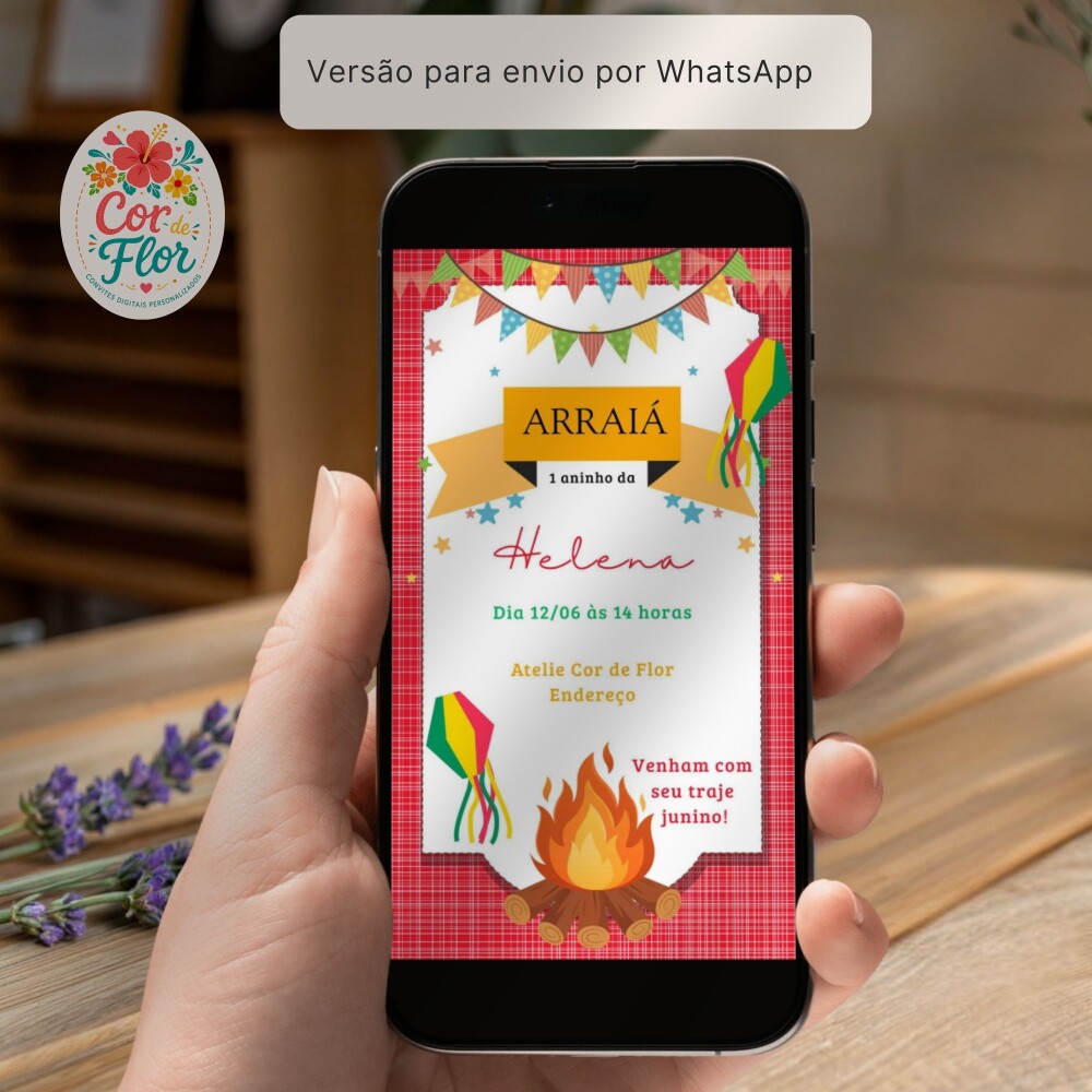 Convite Festa Junina Digital Arraiá Aniversário Personalizado