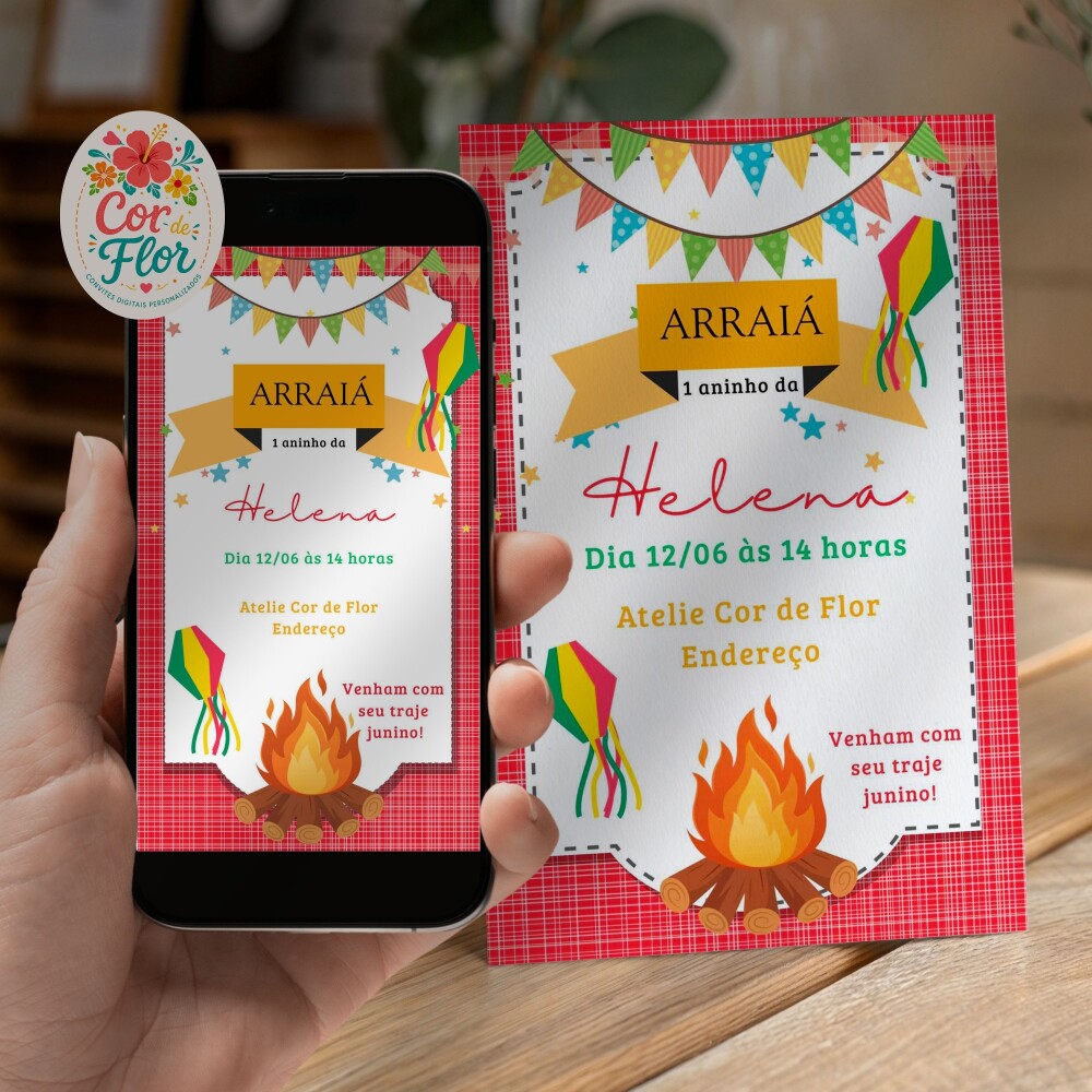 Convite Festa Junina Digital Arraiá Aniversário Personalizado