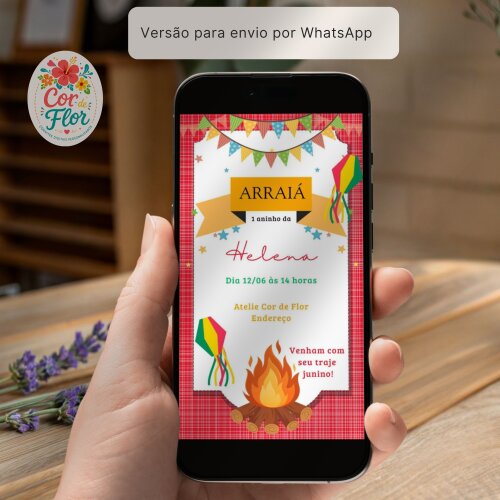 Convite Festa Junina Digital Arraiá Aniversário Personalizado