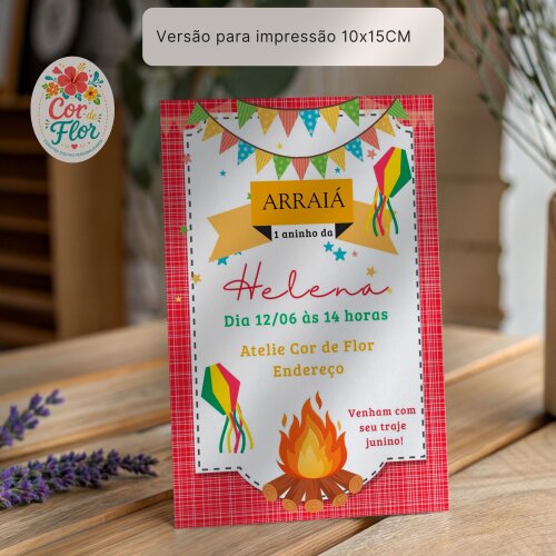 Convite Festa Junina Digital Arraiá Aniversário Personalizado