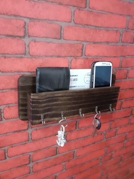 Porta Chave, p/ 5 Chaveiros, Cor Imbuia