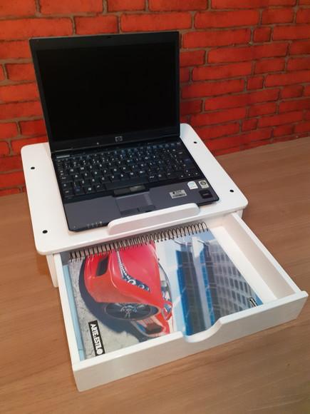 Suporte para Notebook com Gaveta Cor Branco