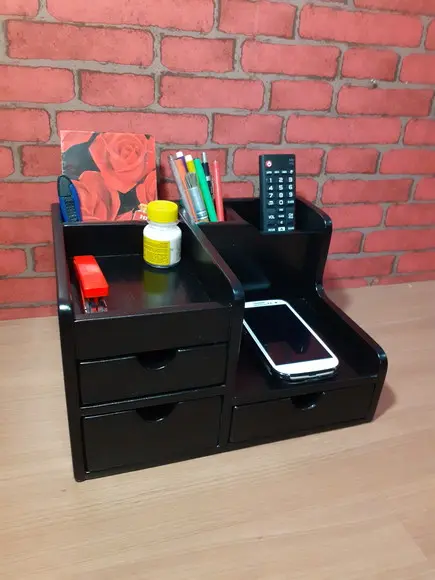 Organizador de Mesa com 3 Gavetas Cor Preto