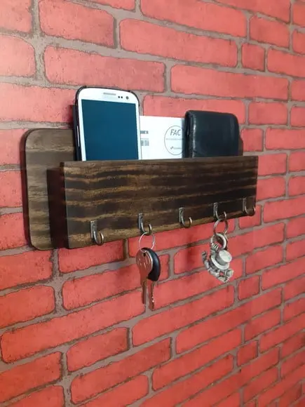 Porta Chave, p/ 5 Chaveiros, Cor Imbuia