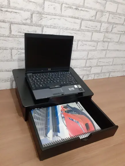 Suporte para Notebook com Gaveta Cor Preto