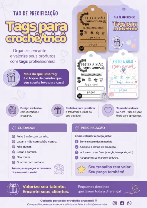 Tags de precificação de crochê/tricô 40 und 7x5