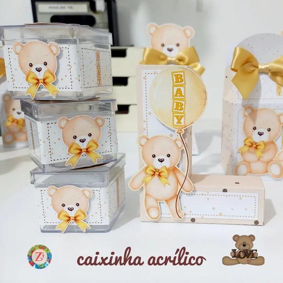 Caixa Acrílico - Tema Ursinho Aquarela