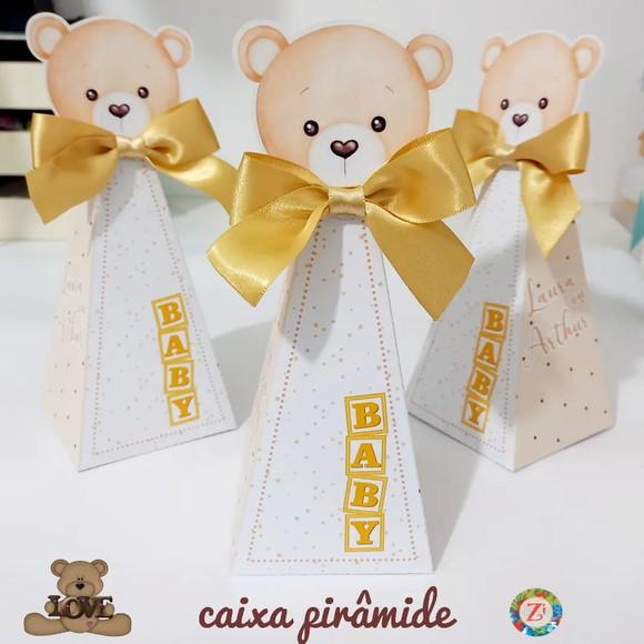 Caixa Pirâmide - Ursinho Aquarela