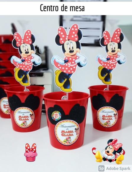 Centro de Mesa - Baldinho Minnie Vermelha