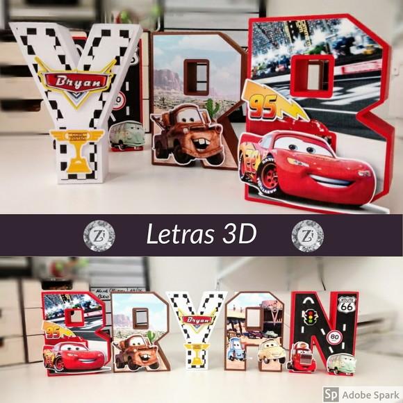 Letras e Numero 3D (quadrada)- tema Filme Disney CARROS