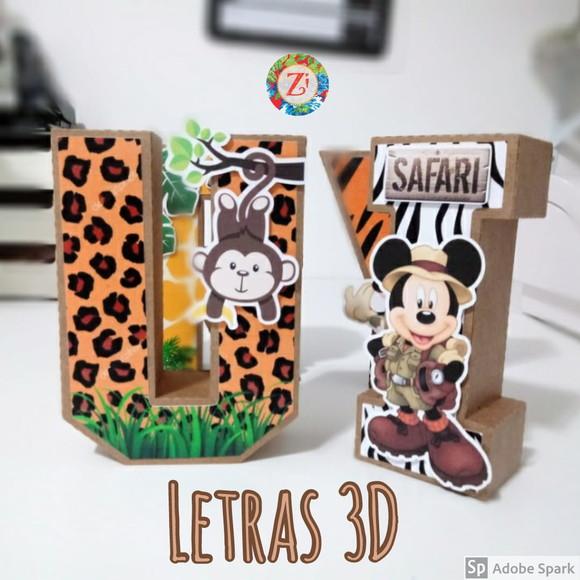 Letras e Numero 3D (quadrada)- tema MICKEY SAFARI