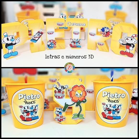 Letras e Numero 3D (quadrada)- tema CUPHEAD