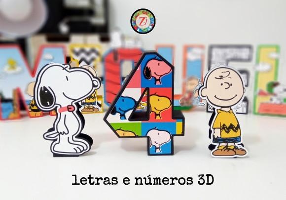 Letras e Numero 3d (quadrada)- Tema Snoopy