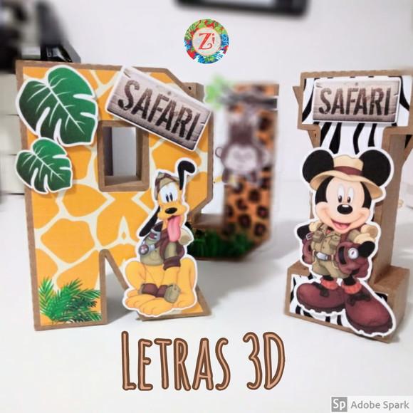 Letras e Numero 3D (quadrada)- tema MICKEY SAFARI