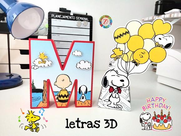 Letras e Numero 3d (quadrada)- Tema Snoopy