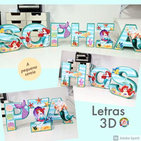 Letras e Números 3D - Tema A PEQUENA SEREIA