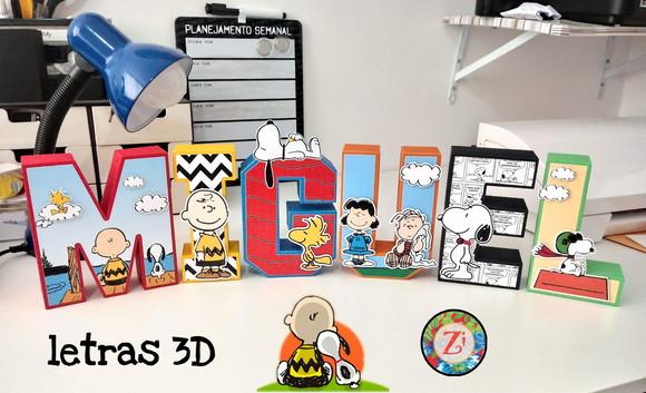 Letras e Numero 3d (quadrada)- Tema Snoopy