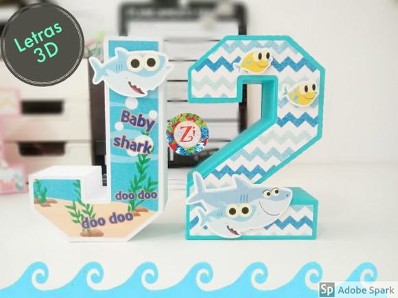 Letras e Números 3D - tema BABY SHARK