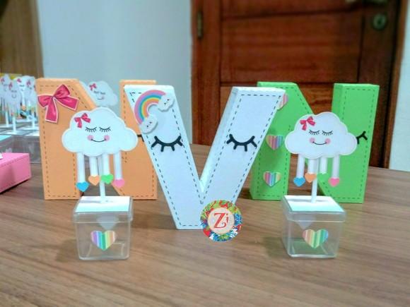 Letras e Números 3D - Tema CHUVA DE AMOR