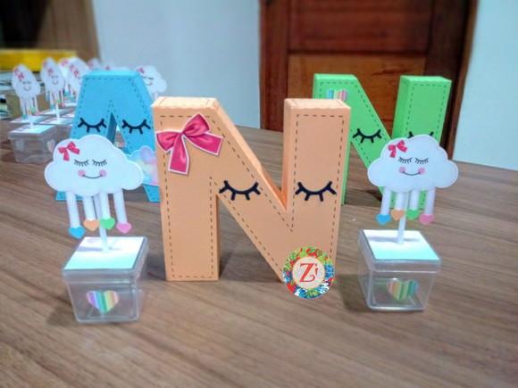 Letras e Números 3D - Tema CHUVA DE AMOR