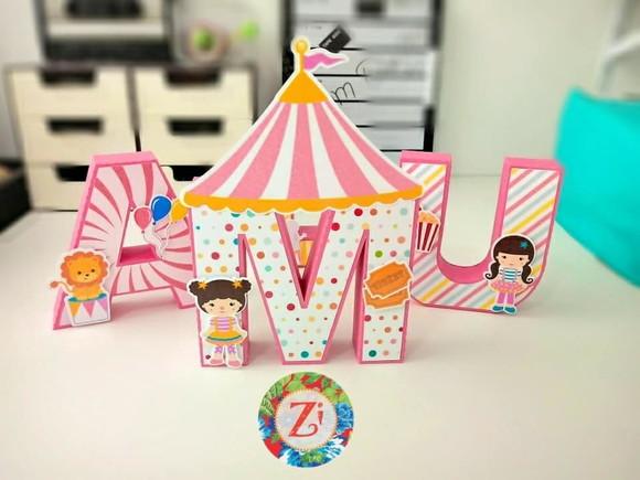 Letras e Números 3D - Tema CIRCO ROSA