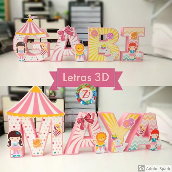Letras e Números 3D - Tema CIRCO ROSA