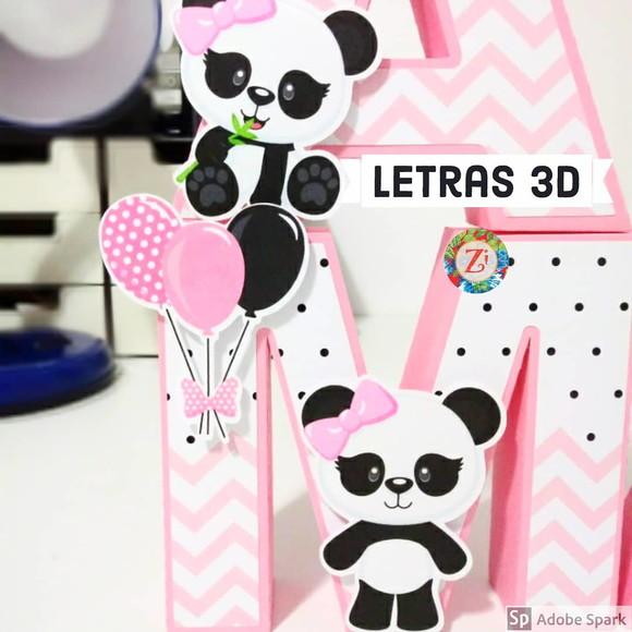 Letras e Números 3D - Tema PANDA ROSA