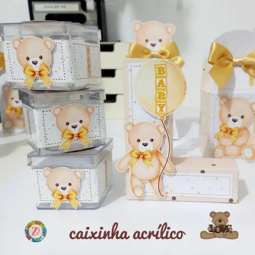 Caixa Acrílico - Tema Ursinho Aquarela