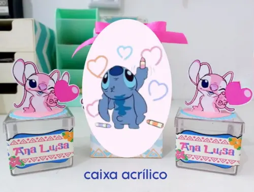 Caixa Acrilico - Tema Stitch e Angel