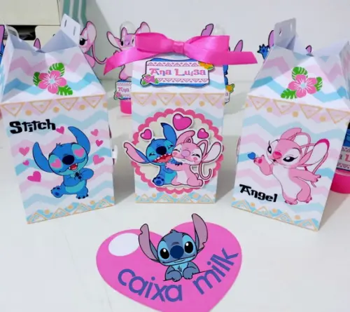 Caixa Milk Personalizada - Stitch e Angel