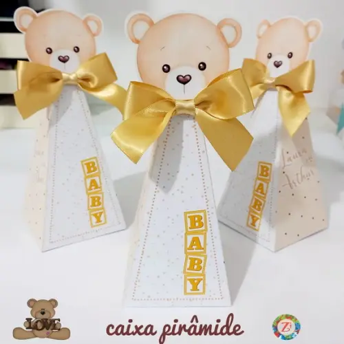 Caixa Pirâmide - Ursinho Aquarela