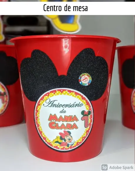 Centro de Mesa - Baldinho Minnie Vermelha