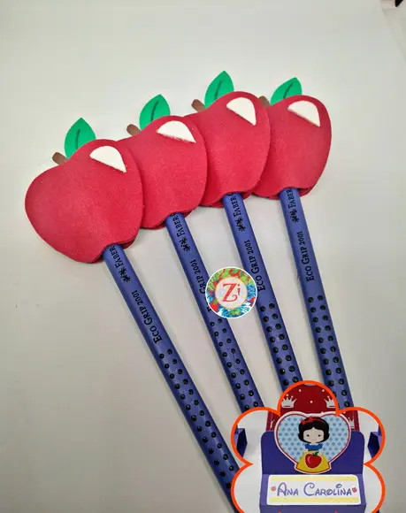 Lápis ponteira maçã - festa tema Branca de Neve