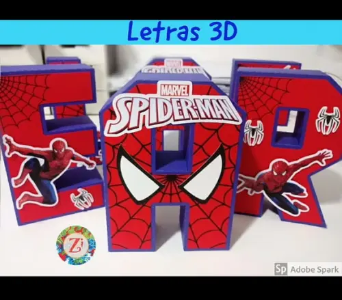 Letras e Numero 3D (quadrada)- tema HOMEM ARANHA