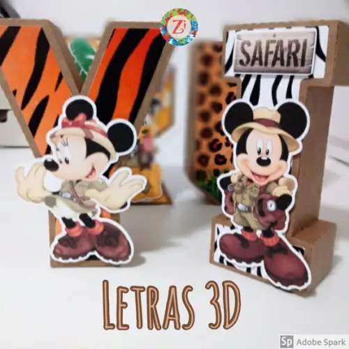 Letras e Numero 3D (quadrada)- tema MICKEY SAFARI