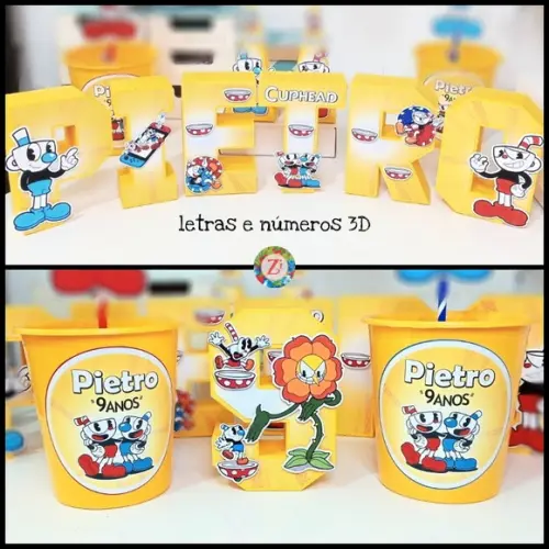 Letras e Numero 3D (quadrada)- tema CUPHEAD