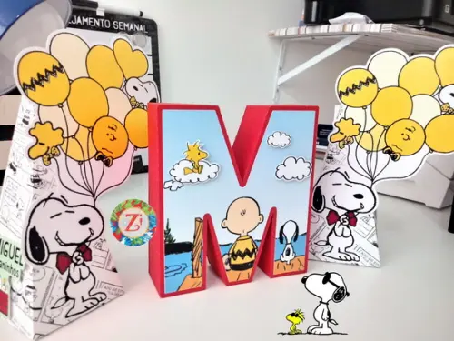 Letras e Numero 3d (quadrada)- Tema Snoopy