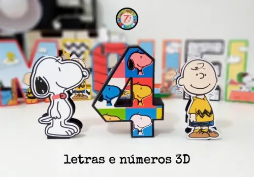 Letras e Numero 3d (quadrada)- Tema Snoopy