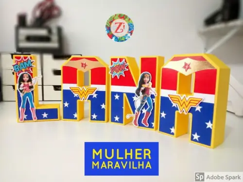 Letras e Numero 3D (quadrada)- tema MULHER MARAVILHA