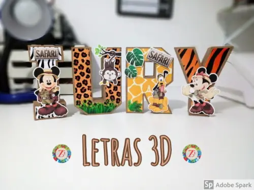 Letras e Numero 3D (quadrada)- tema MICKEY SAFARI
