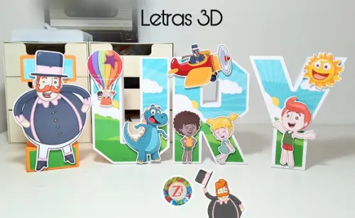 Letras e Numero 3D (quadrada)- tema MUNDO BITA